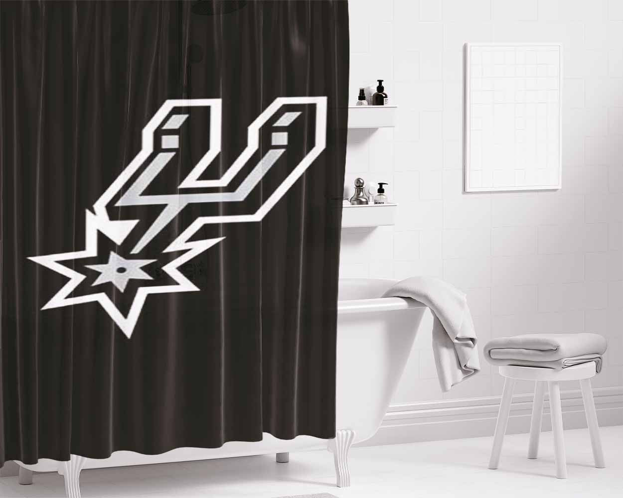 San Antonio Spurs Logo Blk Bkg Bathroom Shower Curtain Fabric Waterproof | 66 X 72 Inch