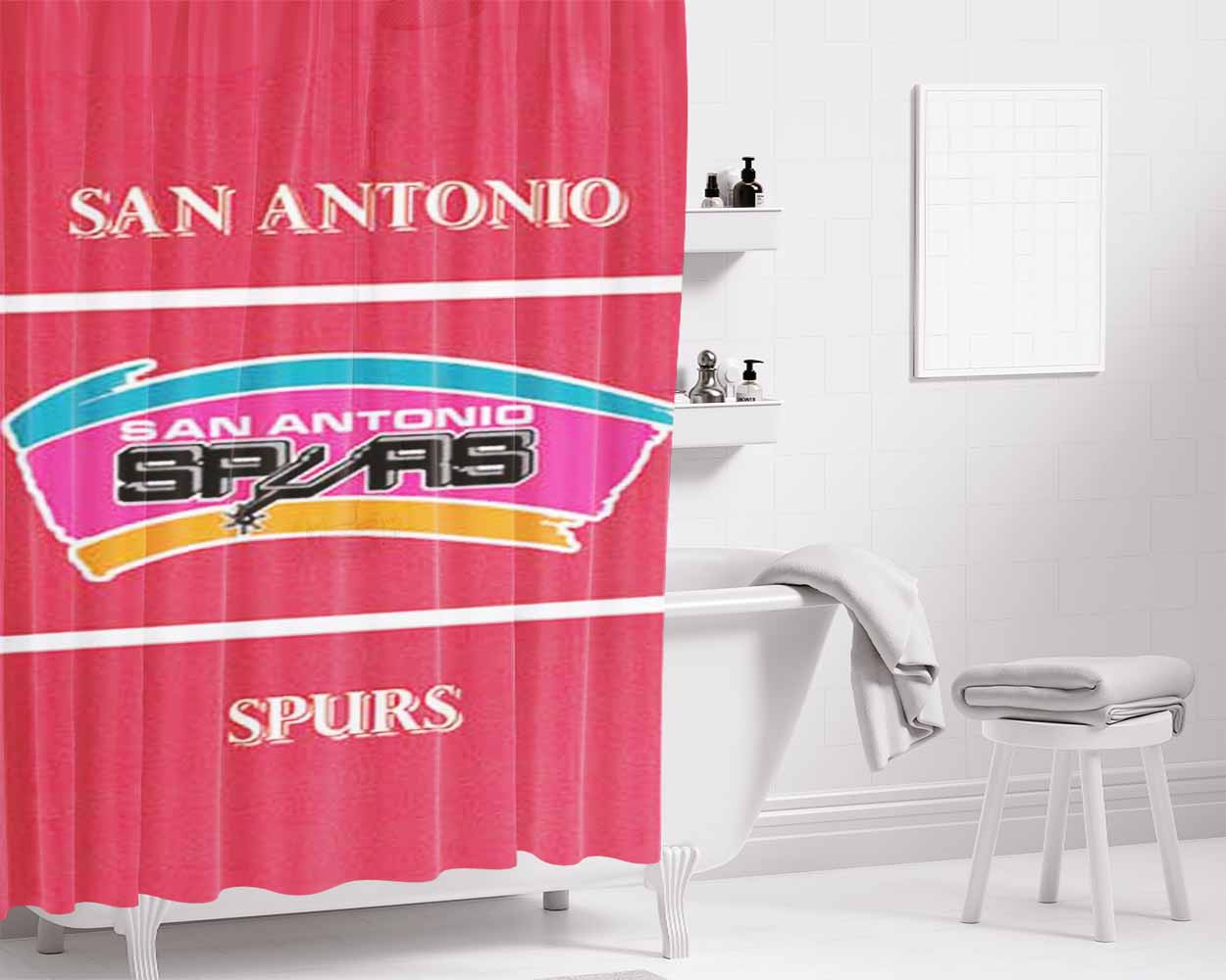 San Antonio Spurs Swatch Bathroom Shower Curtain Fabric Waterproof | 66 X 72 Inch