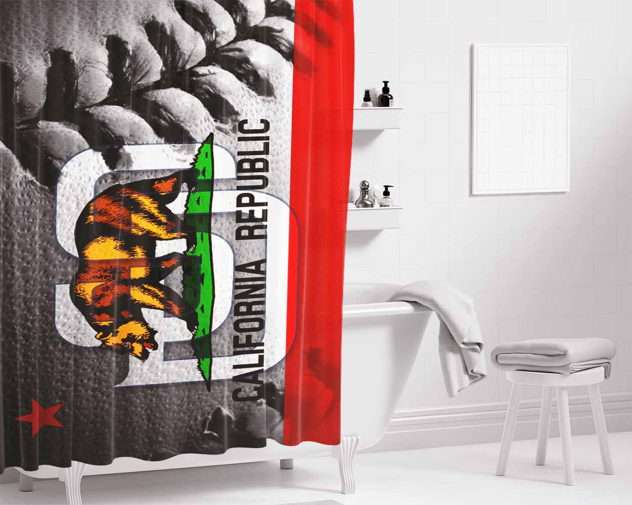 San Diego Padres California Republic Bathroom Shower Curtain Fabric Waterproof | 66 X 72 Inch