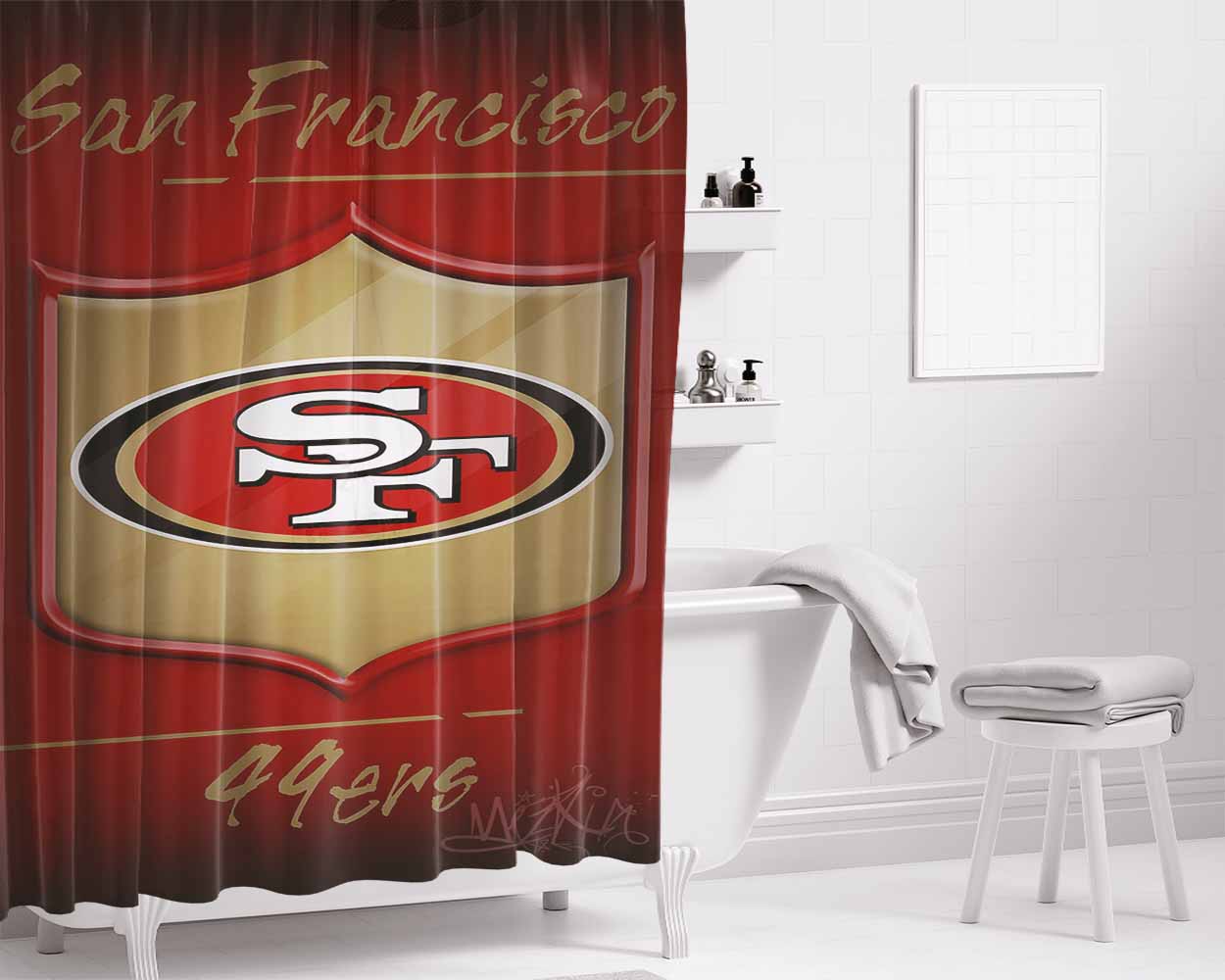 San Fran 49Ers, California Bathroom Shower Curtain Fabric Waterproof | 66 X 72 Inch