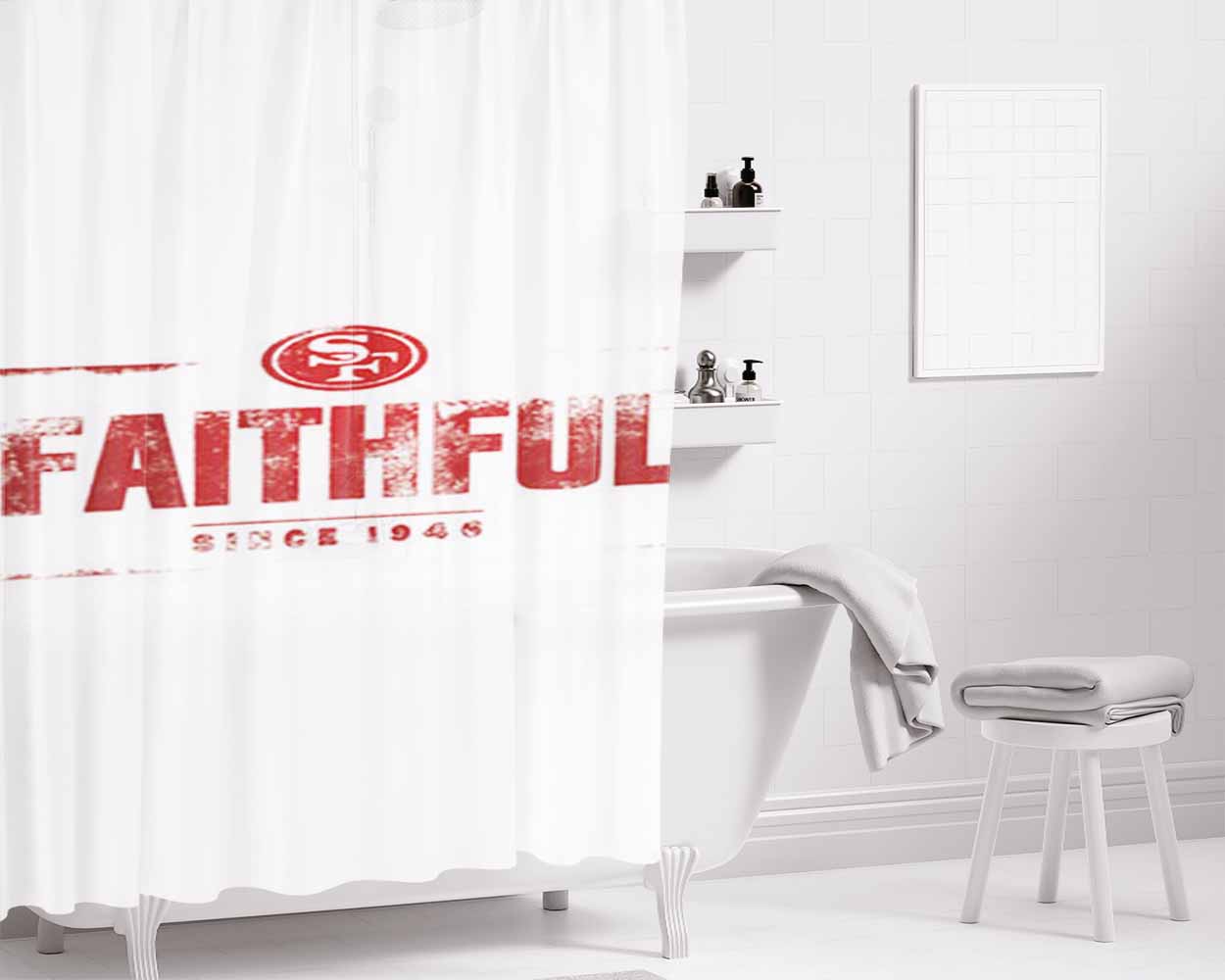 San Francisco 49Ers Faithful Bathroom Shower Curtain Fabric Waterproof | 66 X 72 Inch