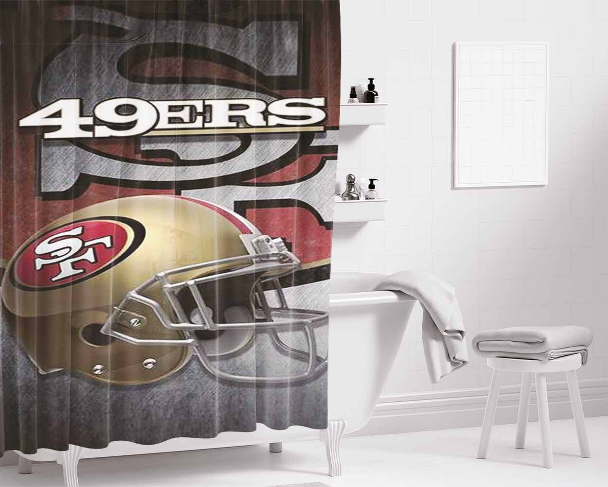 San Francisco 49Ers Helmet Bathroom Shower Curtain Fabric Waterproof | 66 X 72 Inch