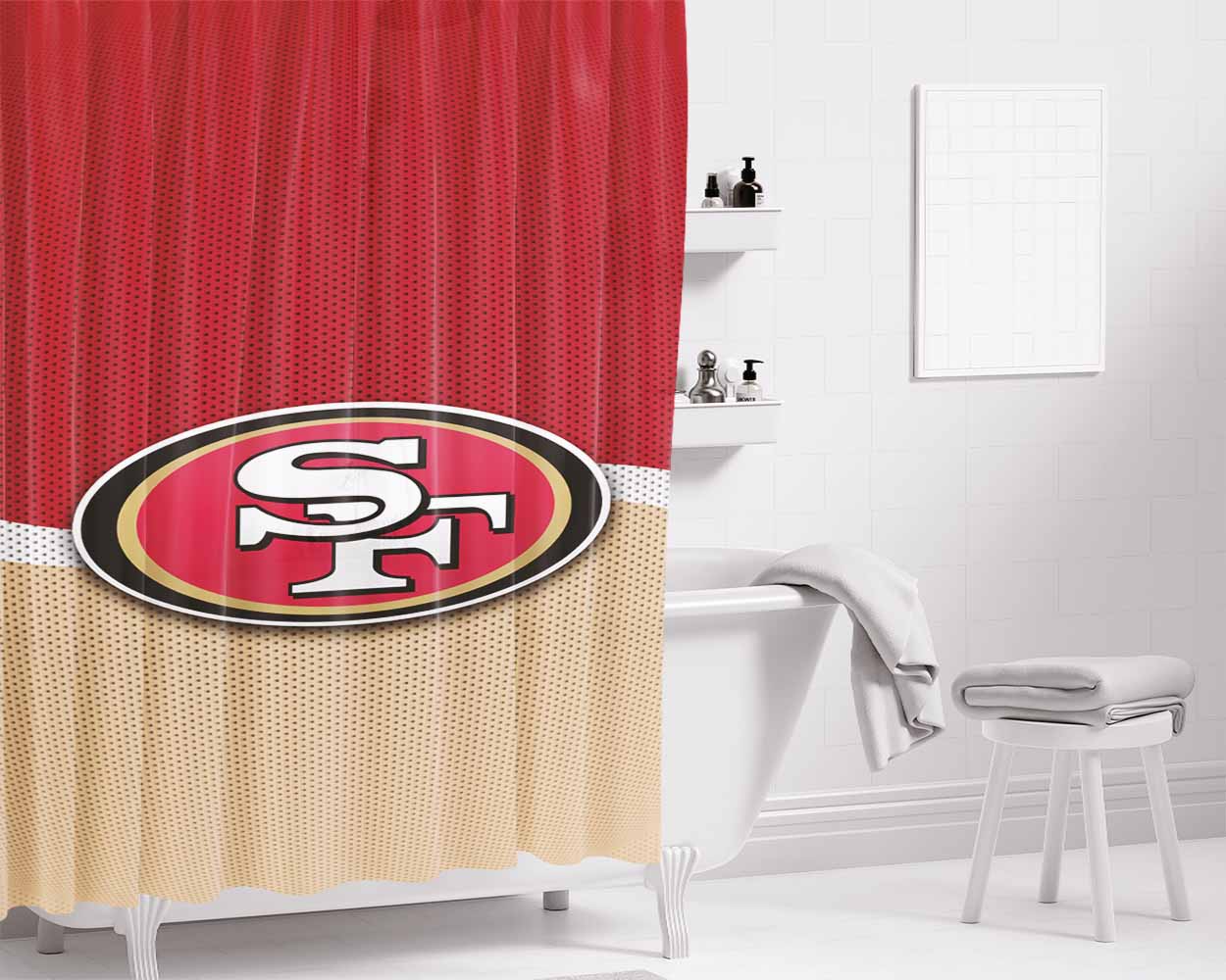 San Francisco 49Ers Logo Jersey Bathroom Shower Curtain Fabric Waterproof | 66 X 72 Inch