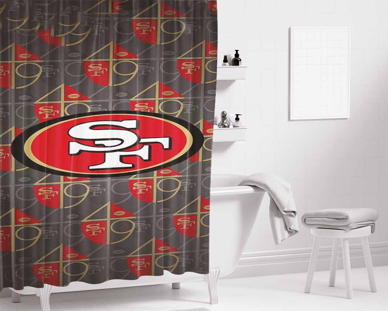 San Francisco 49Ers Logo Bathroom Shower Curtain Fabric Waterproof | 66 X 72 Inch