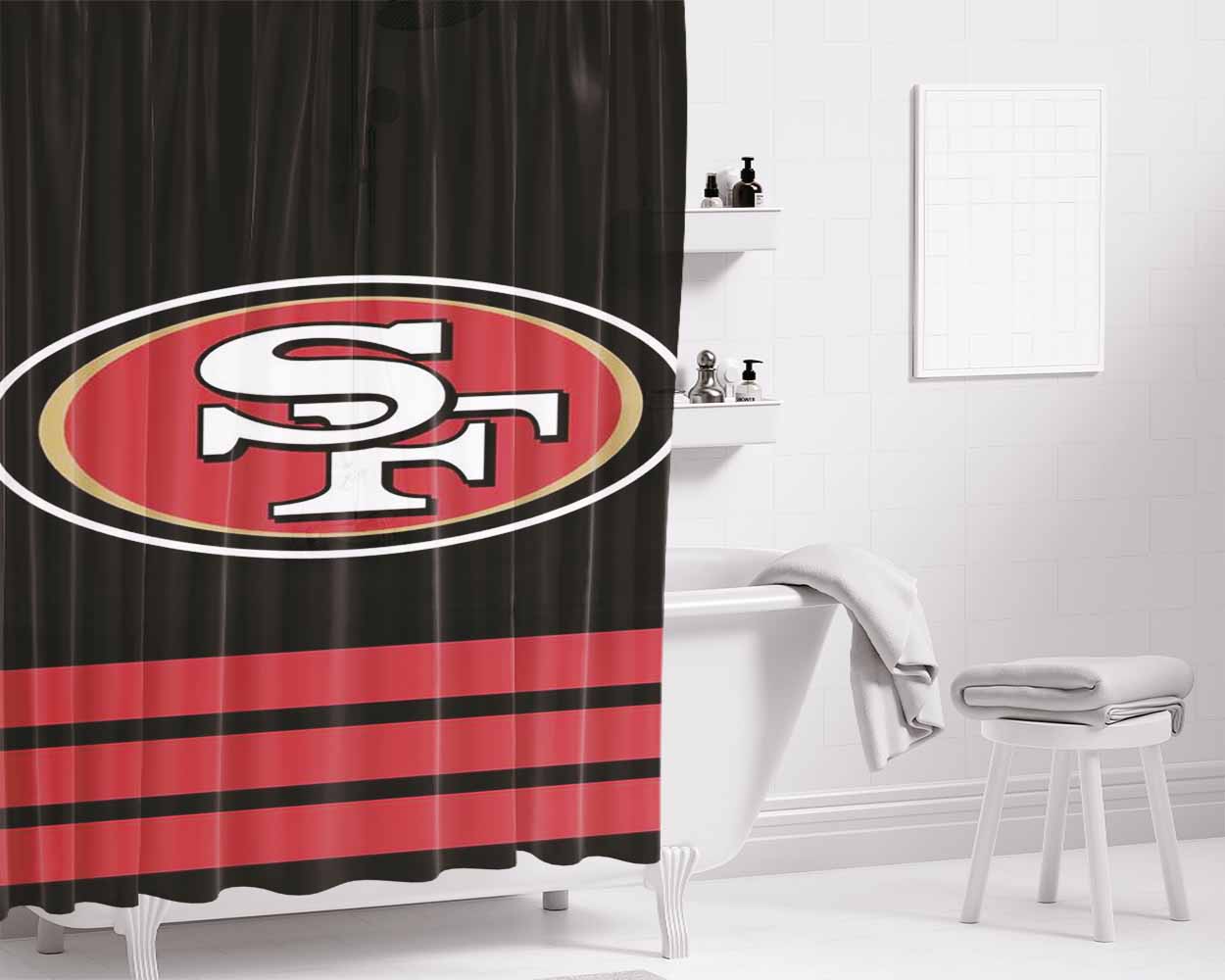 San Francisco 49Ers Red S Bathroom Shower Curtain Fabric Waterproof | 66 X 72 Inch