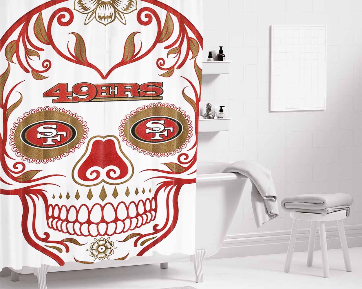 San Francisco 49Ers Skull Bathroom Shower Curtain Fabric Waterproof | 66 X 72 Inch