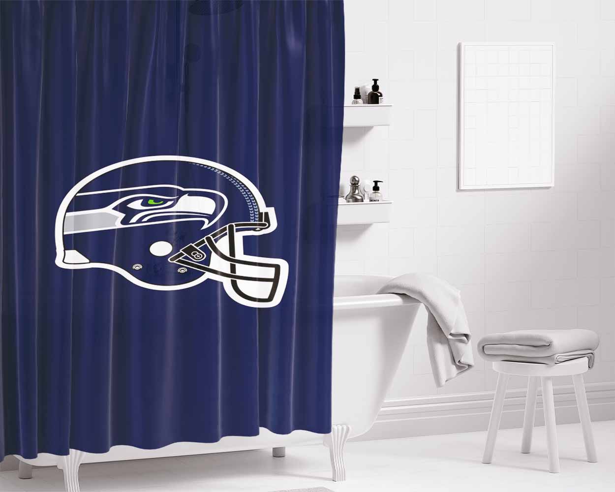 Seattle Seahawks Helmet Bathroom Shower Curtain Fabric Waterproof | 66 X 72 Inch