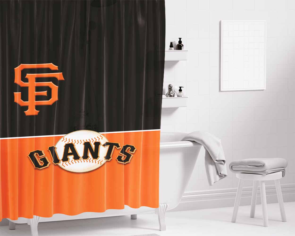 Sf Giants Minimalist Bathroom Shower Curtain Fabric Waterproof | 66 X 72 Inch