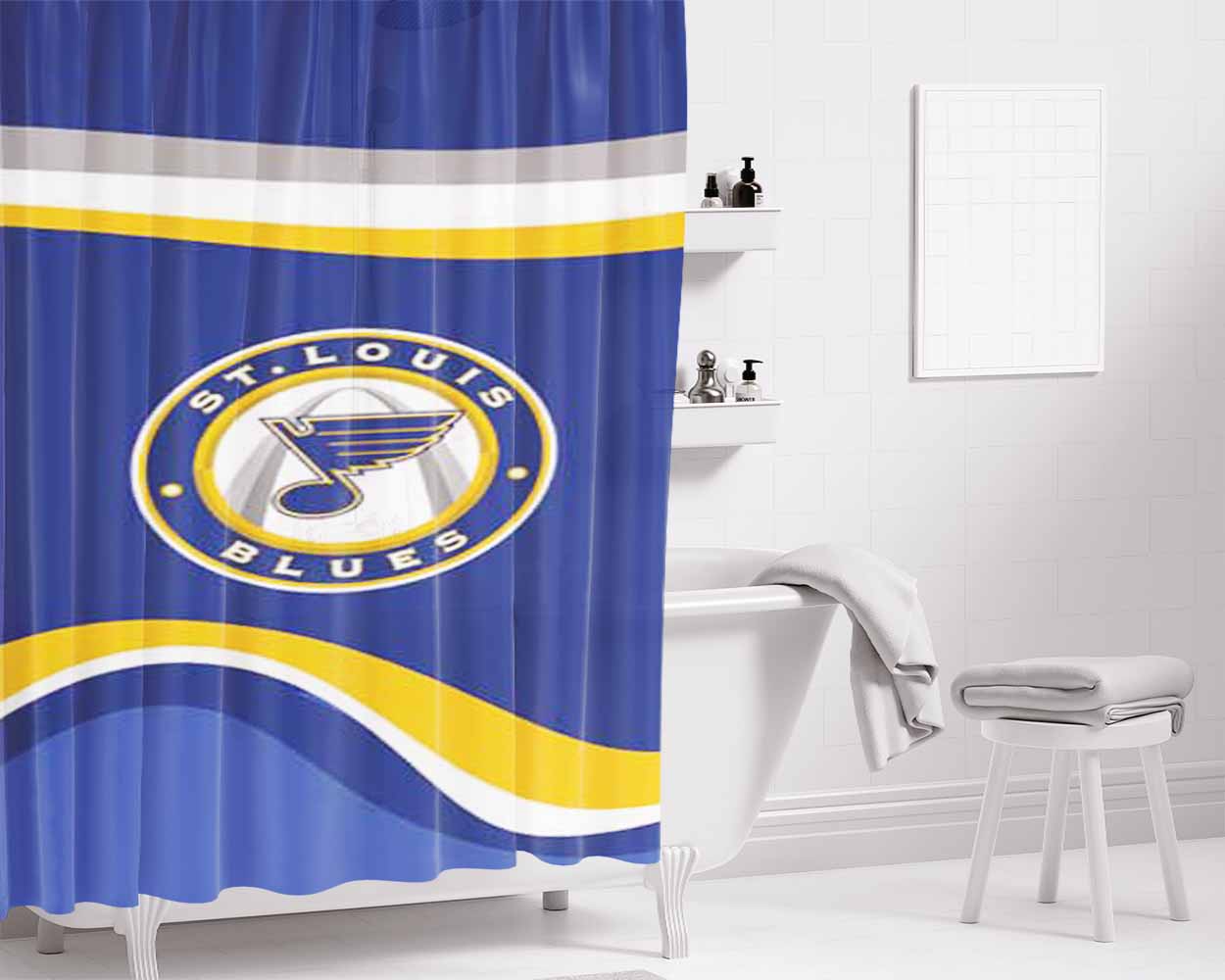 St Louis Blues Wavy Banners Logo Bathroom Shower Curtain Fabric Waterproof | 66 X 72 Inch