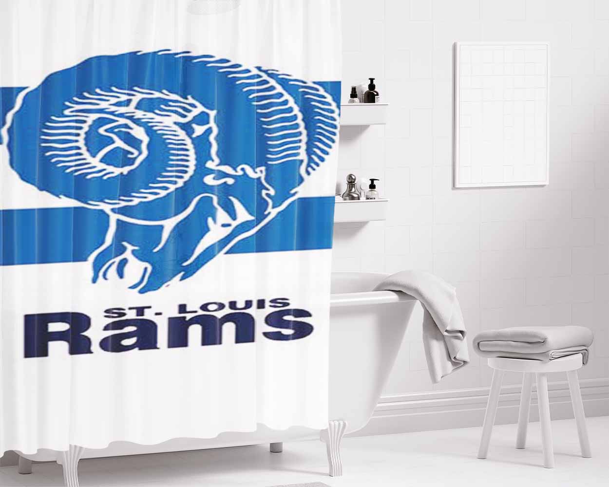 St Louis Rams Logo Over Stripes Bathroom Shower Curtain Fabric Waterproof | 66 X 72 Inch