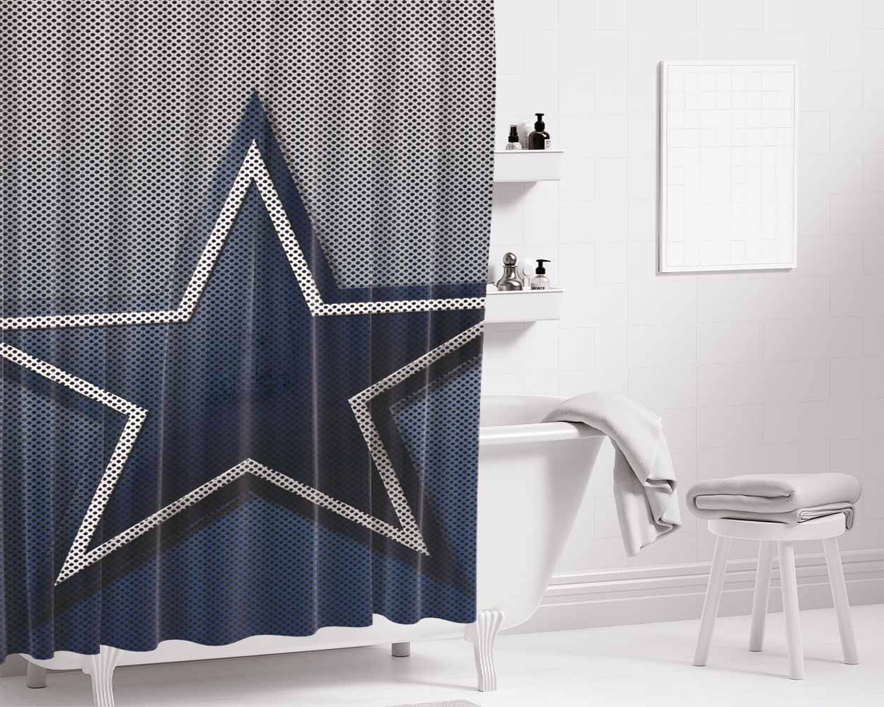 Star Dallas Cowboy Carbon Fiber Logo Bathroom Shower Curtain Fabric Waterproof | 66 X 72 Inch