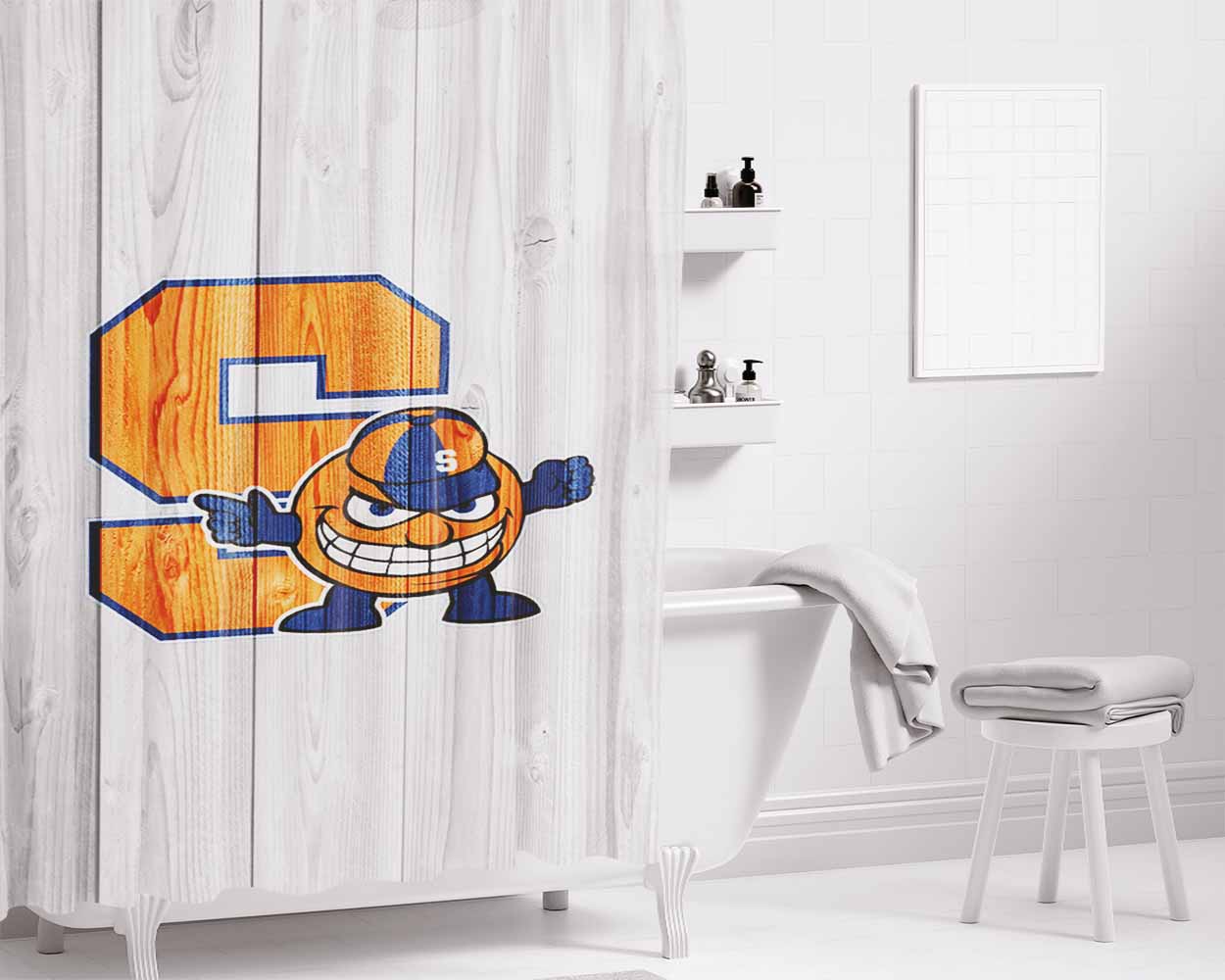 Syracuse University Logo White Bathroom Shower Curtain Fabric Waterproof | 66 X 72 Inch