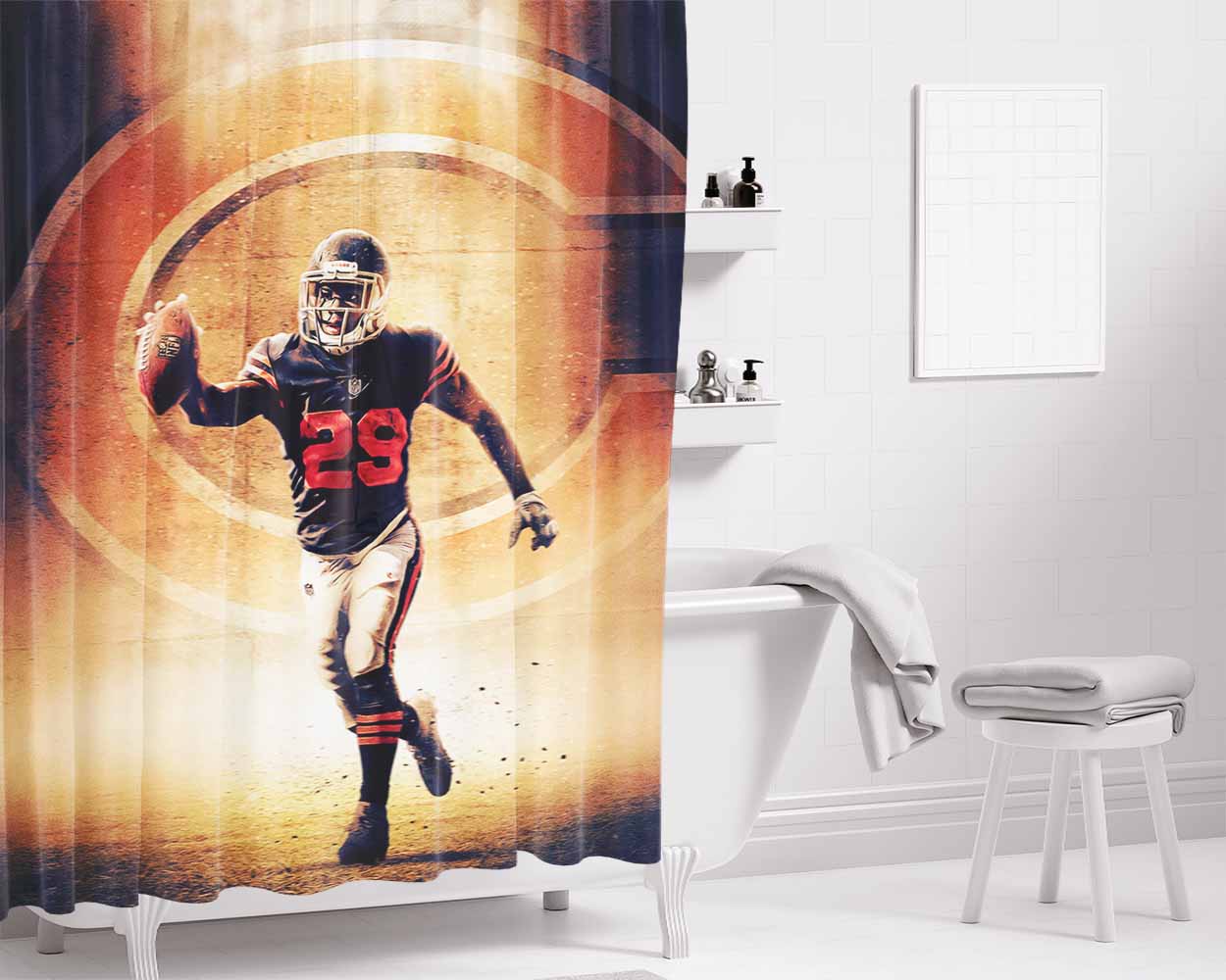Tarik Cohen Chicago Bear Bathroom Shower Curtain Fabric Waterproof | 66 X 72 Inch