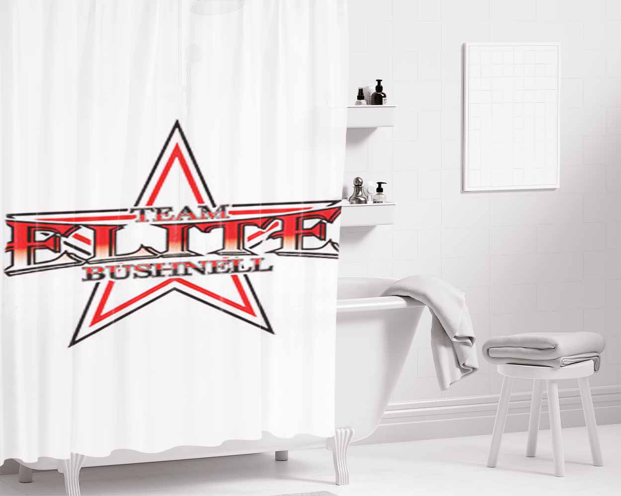 Team Elite Bushnell Baseball Logo White Bathroom Shower Curtain Fabric Waterproof | 66 X 72 Inch