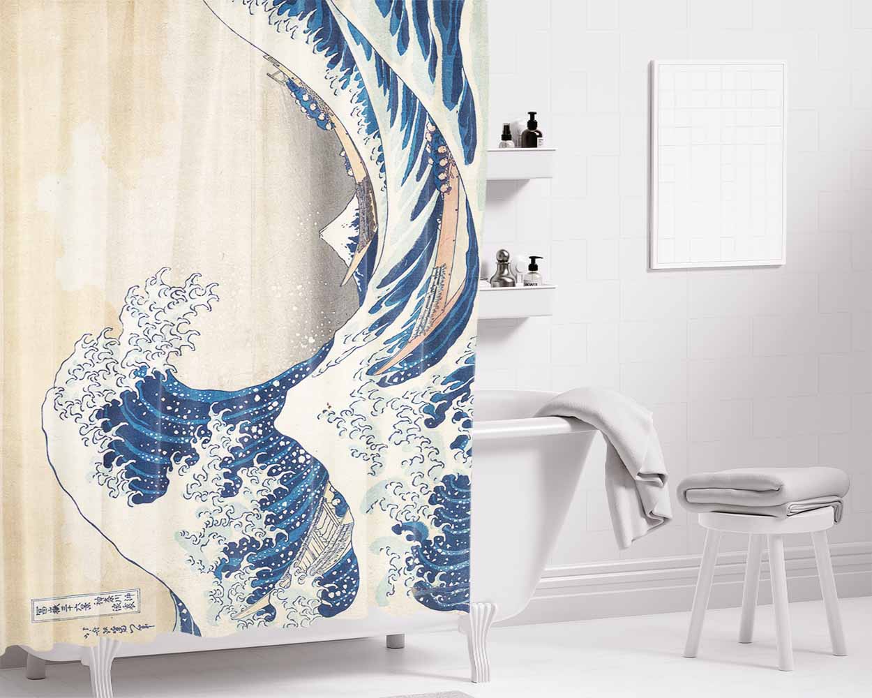 The Great Wave Off Kanagawa Bathroom Shower Curtain Fabric Waterproof | 66 X 72 Inch