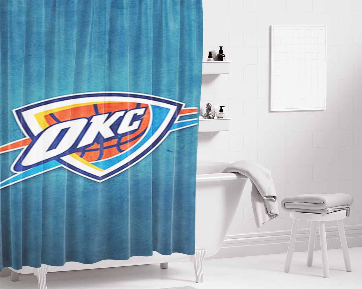 The Oklahoma City Thunder Bathroom Shower Curtain Fabric Waterproof | 66 X 72 Inch
