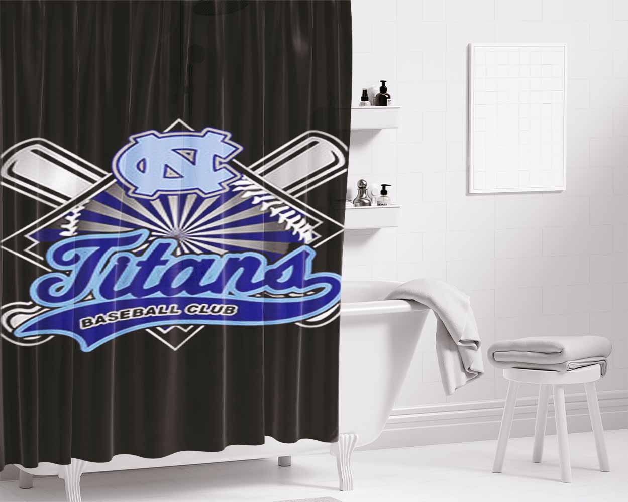 Titans Baseball Logo Black Bathroom Shower Curtain Fabric Waterproof | 66 X 72 Inch