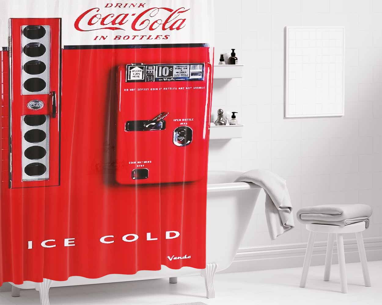 Vendo 81 Coca Cola Machine Ice Cold Bathroom Shower Curtain Fabric Waterproof | 66 X 72 Inch