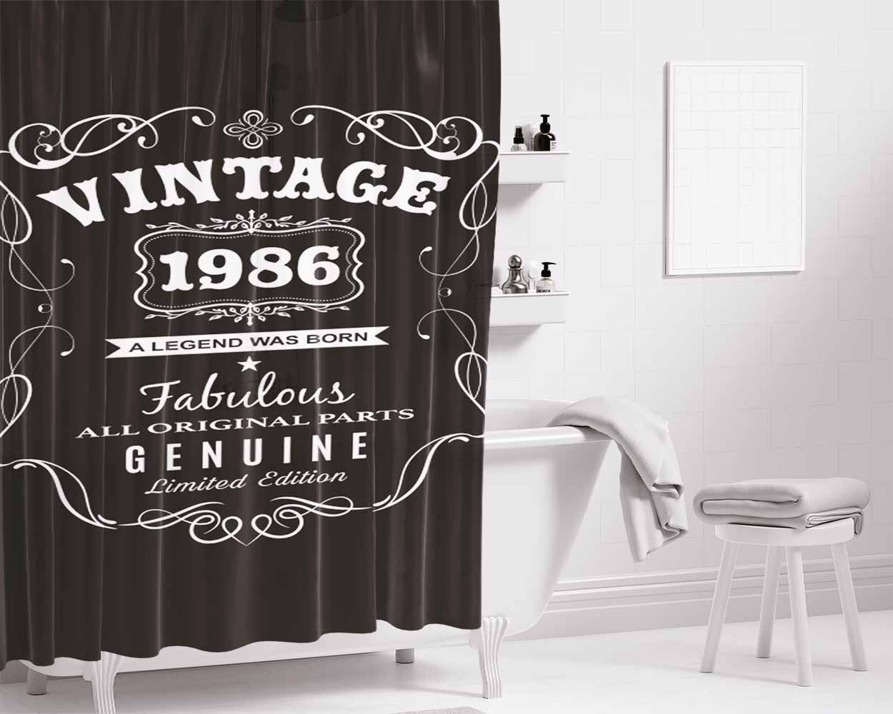 Vintage 1986 Limited Edition Bathroom Shower Curtain Fabric Waterproof | 66 X 72 Inch