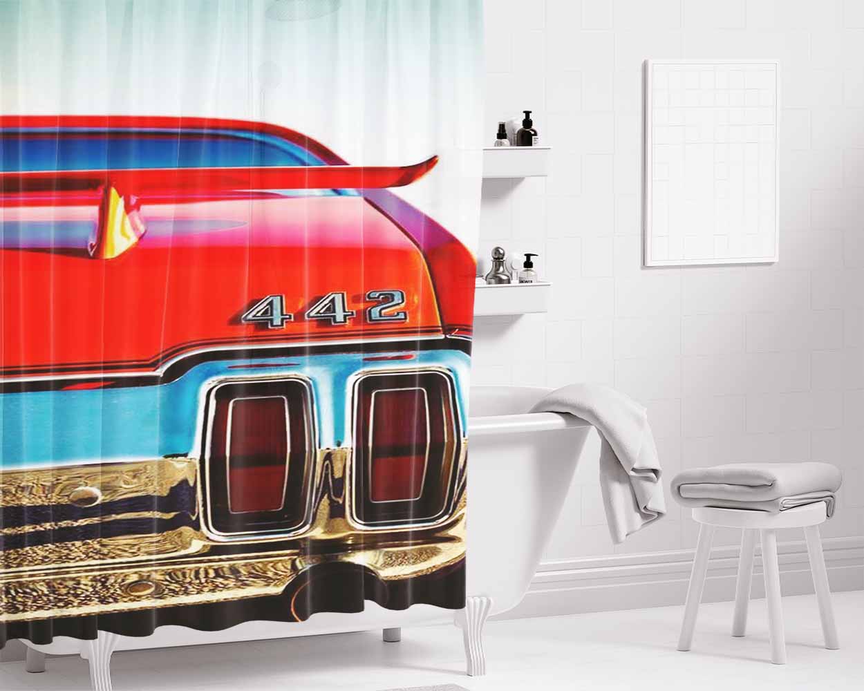 Vintage Car Bathroom Shower Curtain Fabric Waterproof | 66 X 72 Inch