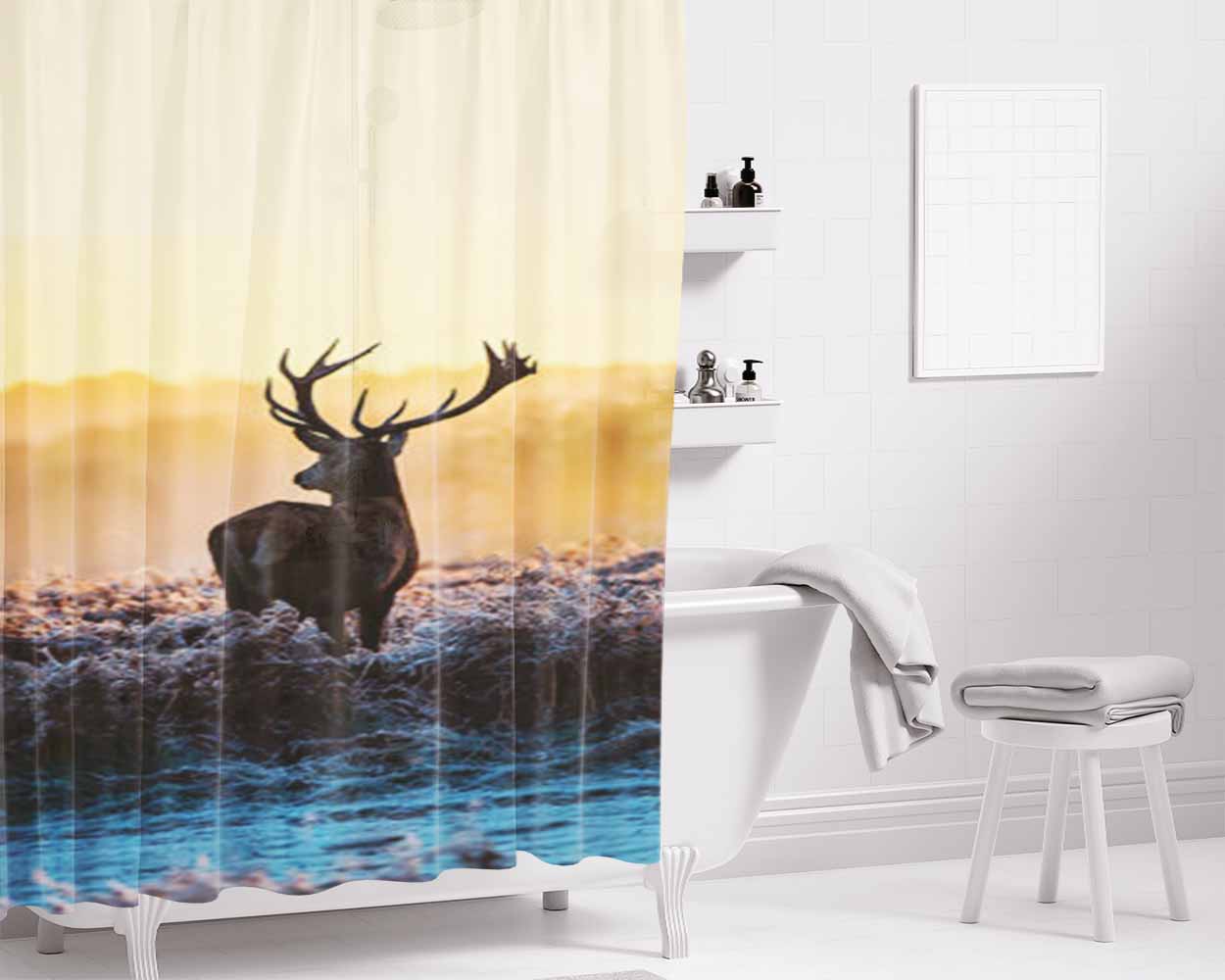 Vintage Deer Camo Bathroom Shower Curtain Fabric Waterproof | 66 X 72 Inch