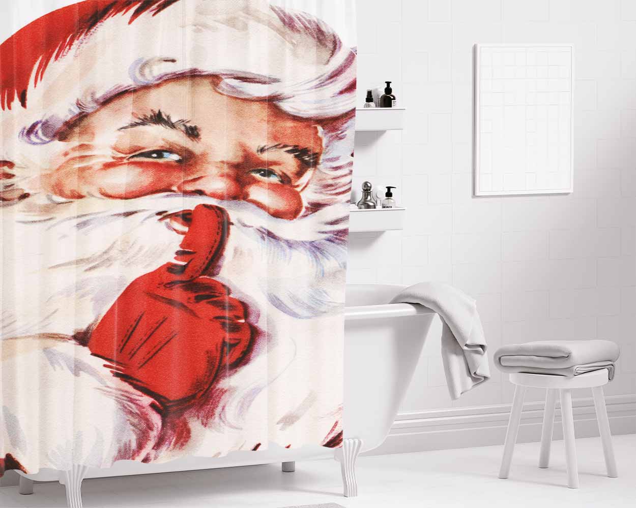 Vintage Santa Claus Bathroom Shower Curtain Fabric Waterproof | 66 X 72 Inch