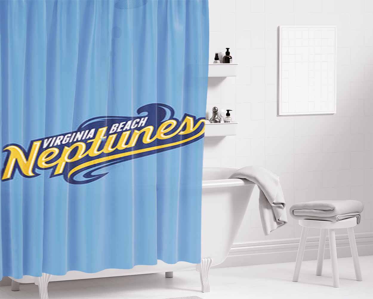 Virginia Beach Neptunes Baseball Logo Blue Bathroom Shower Curtain Fabric Waterproof | 66 X 72 Inch