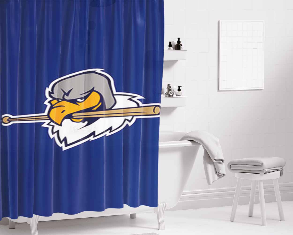 Vultures Baseball Logo Blue Bathroom Shower Curtain Fabric Waterproof | 66 X 72 Inch
