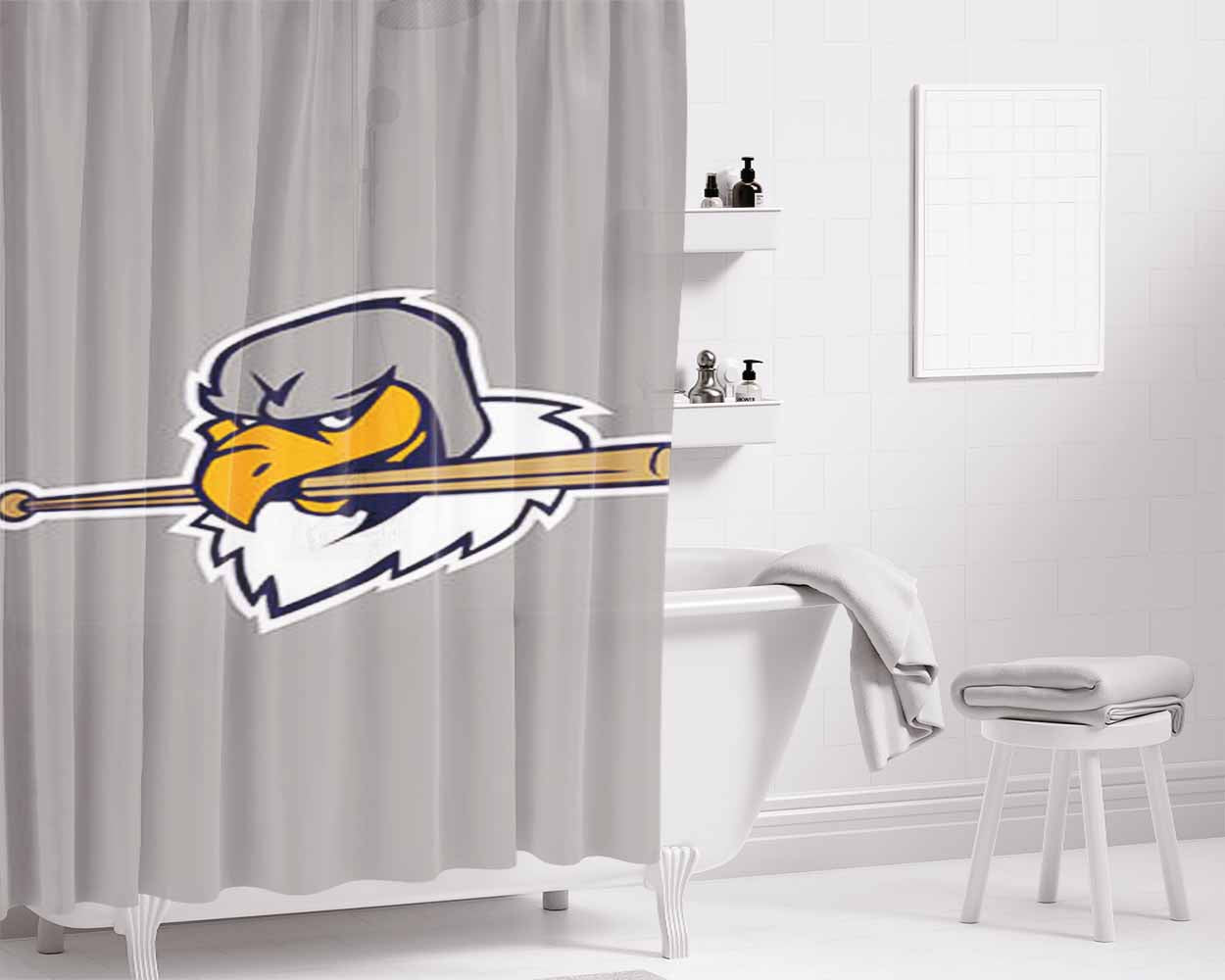 Vultures Baseball Logo Gray Bathroom Shower Curtain Fabric Waterproof | 66 X 72 Inch