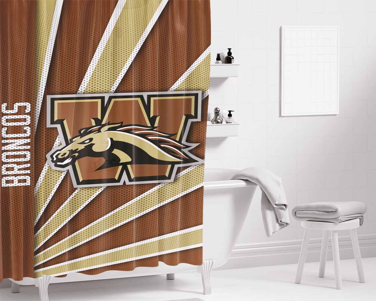 Western Michigan Broncos Stripe Wallpaper Bathroom Shower Curtain Fabric Waterproof | 66 X 72 Inch