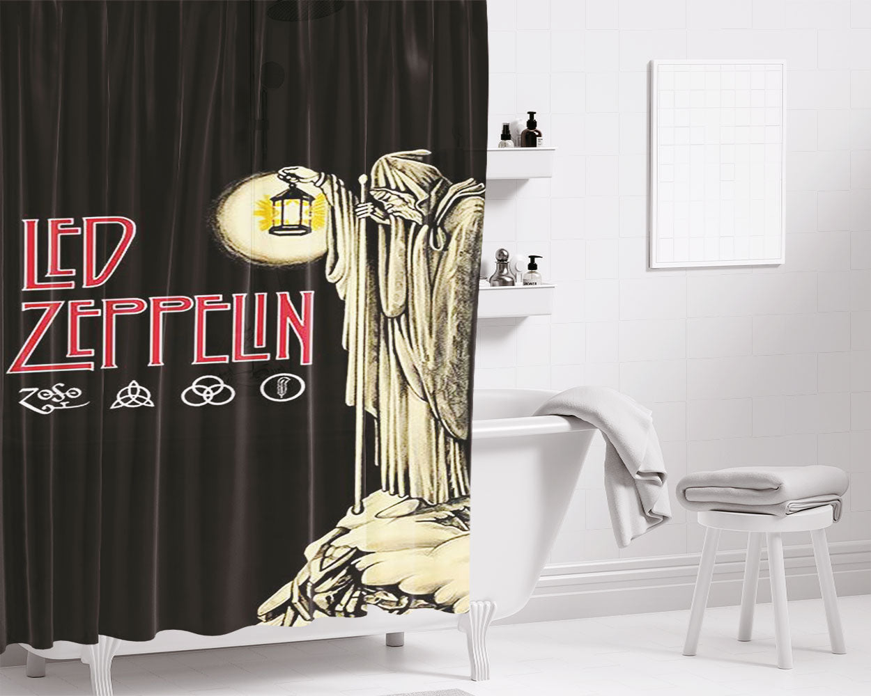 Led Zeppelin The Darkness Logo Bathroom Shower Curtain Fabric Waterproof | 66 X 72 Inch