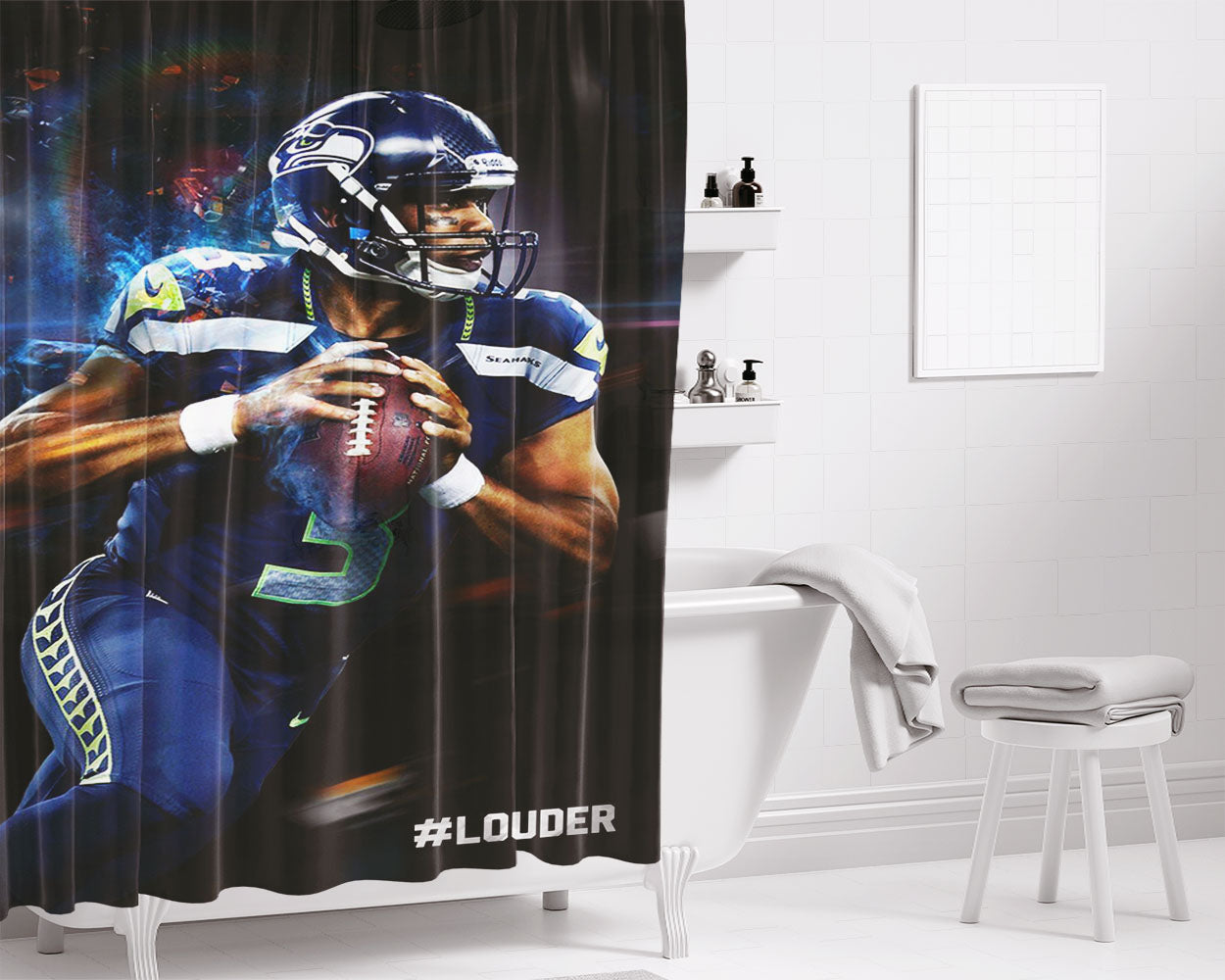 Louder 3 Nfl Football Bathroom Shower Curtain Fabric Waterproof | 66 X 72 Inch