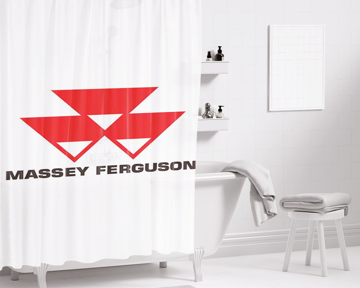 Massey Ferguson Logo Bathroom Shower Curtain Fabric Waterproof | 66 X 72 Inch