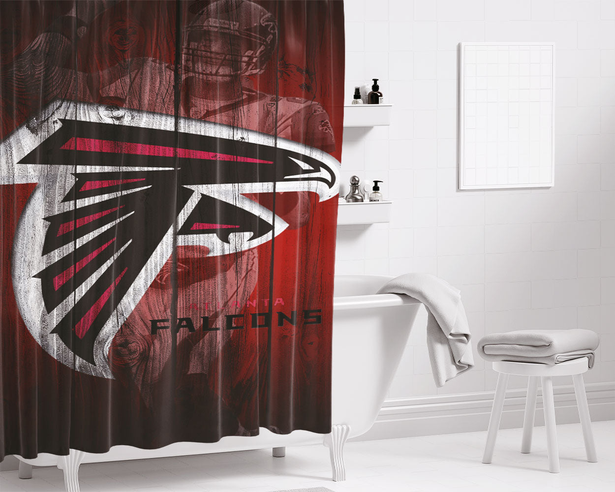 Matt Ryan Falcon Logo Wood Wallpaper Bathroom Shower Curtain Fabric Waterproof | 66 X 72 Inch