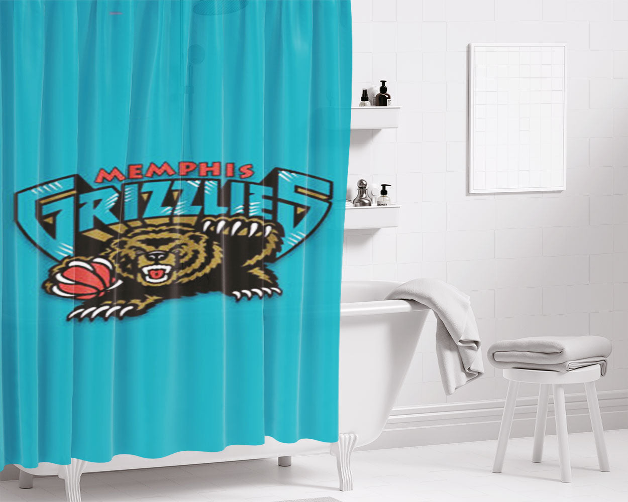 Memphis Grizzlies Bear Bathroom Shower Curtain Fabric Waterproof | 66 X 72 Inch