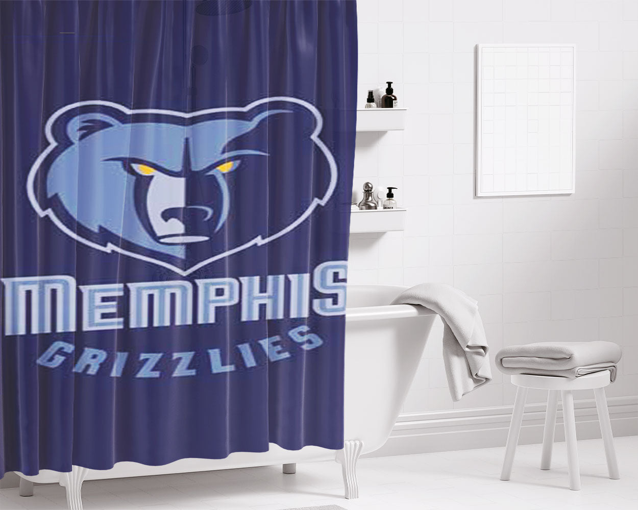 Memphis Grizzlies Blues Bathroom Shower Curtain Fabric Waterproof | 66 X 72 Inch