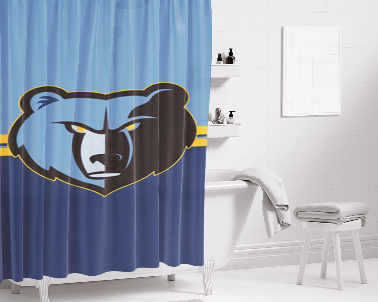 Memphis Grizzlies Logo Bathroom Shower Curtain Fabric Waterproof | 66 X 72 Inch