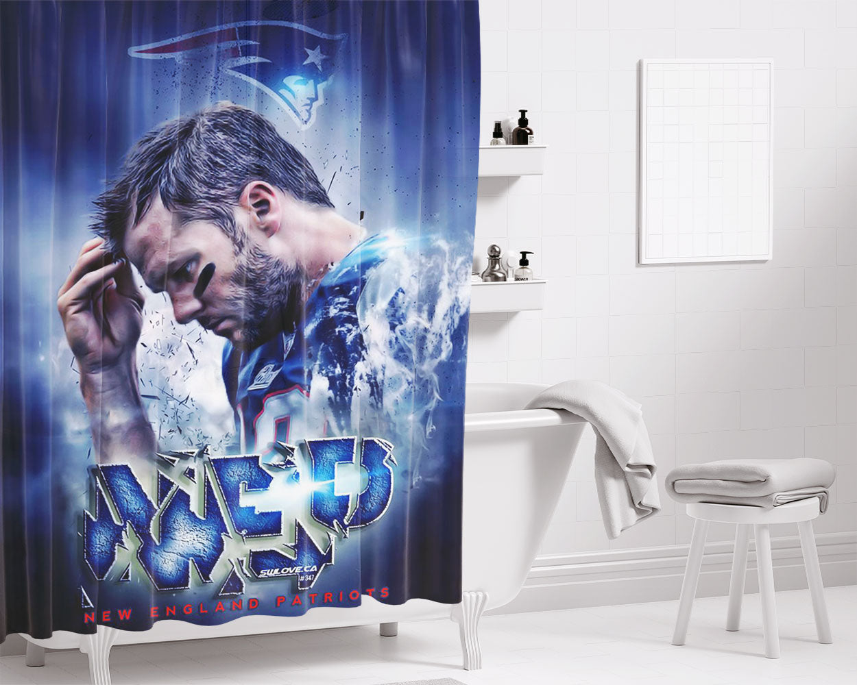 Mep New England And Patriots Bathroom Shower Curtain Fabric Waterproof | 66 X 72 Inch