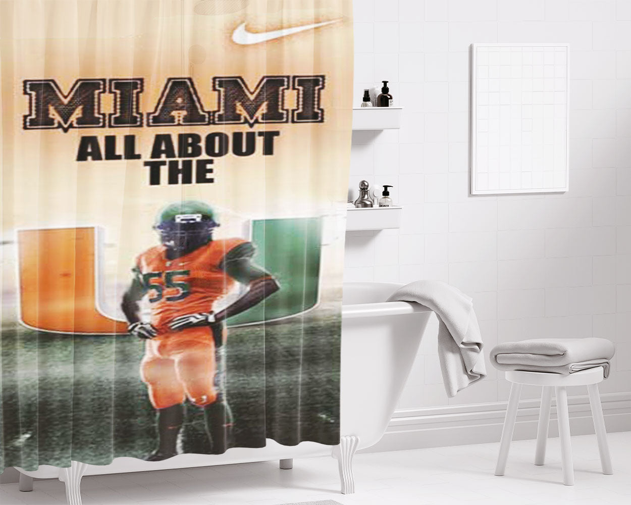 Miami Hurricanes All About Bathroom Shower Curtain Fabric Waterproof | 66 X 72 Inch