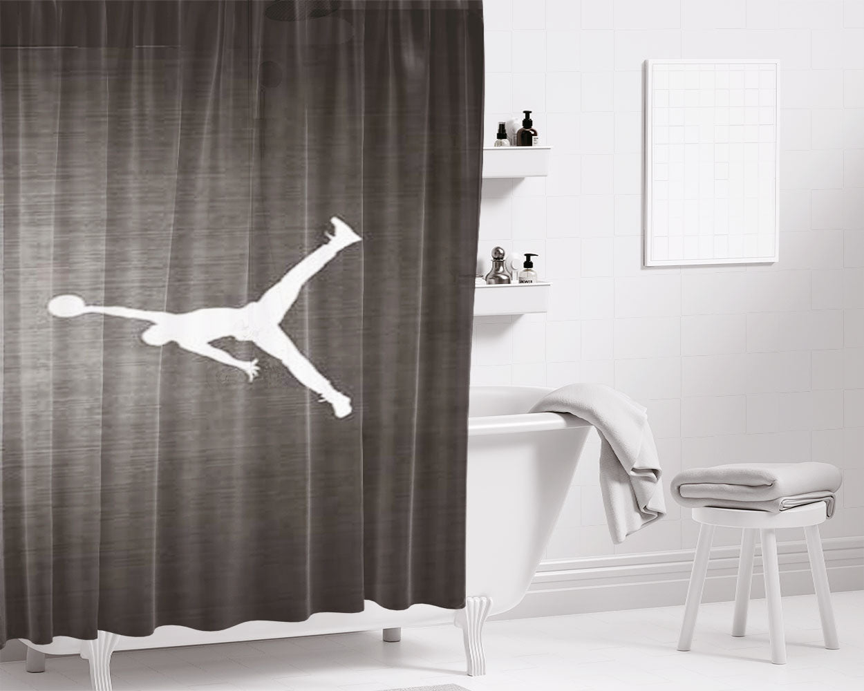 Michael Jordan Air Logo Grain Bathroom Shower Curtain Fabric Waterproof | 66 X 72 Inch