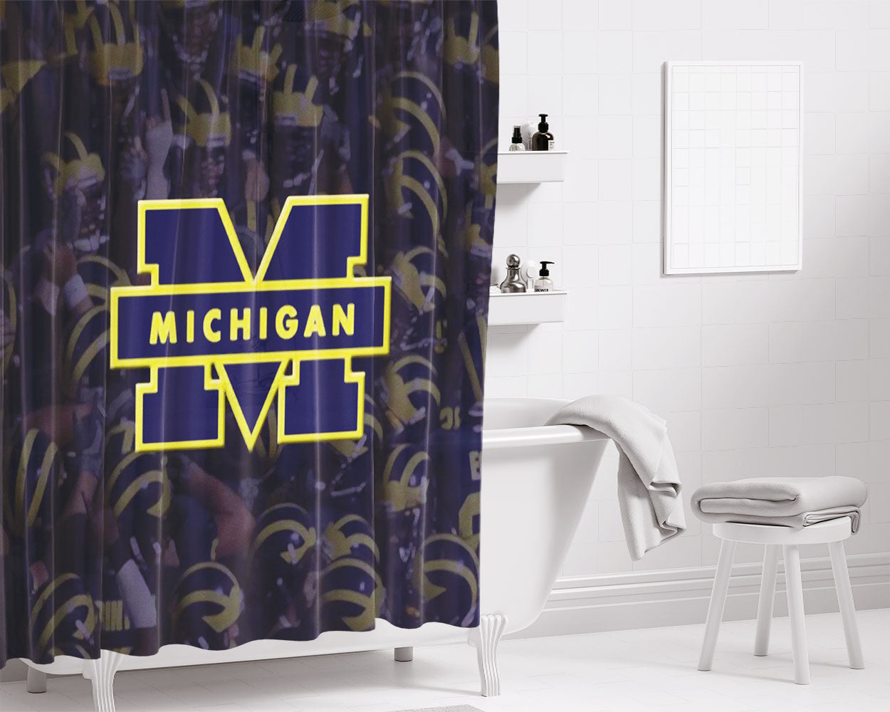 Michigan Wolverines Football Logo Bathroom Shower Curtain Fabric Waterproof | 66 X 72 Inch
