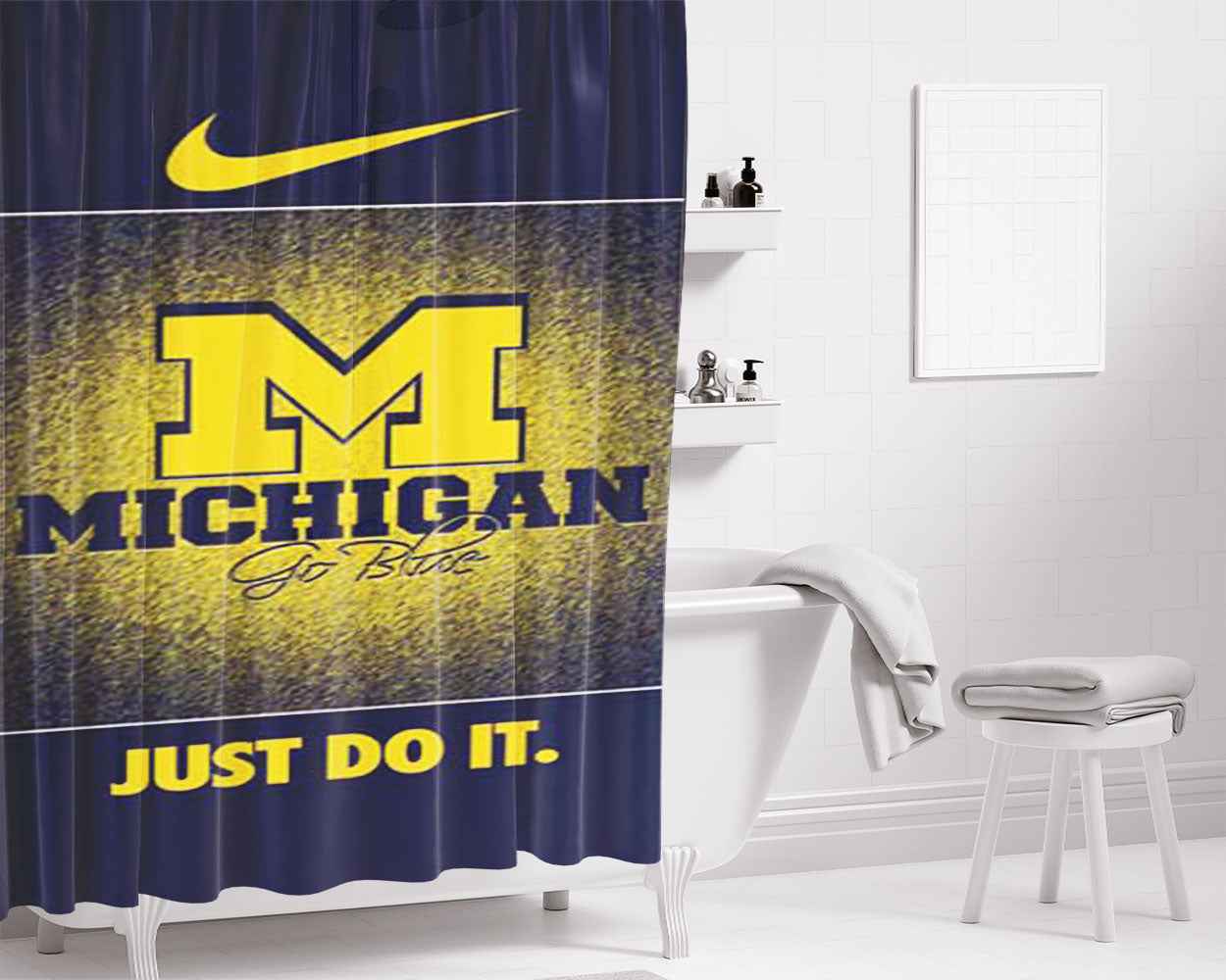 Michigan Wolverines Go Blue 2 Bathroom Shower Curtain Fabric Waterproof | 66 X 72 Inch