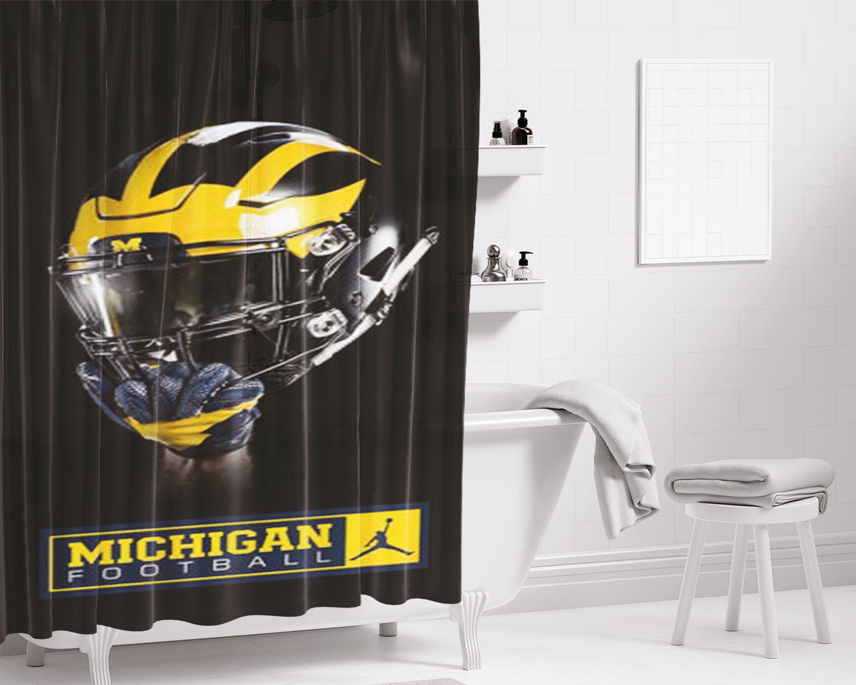 Michigan Wolverines Helmet_Magic Bathroom Shower Curtain Fabric Waterproof | 66 X 72 Inch