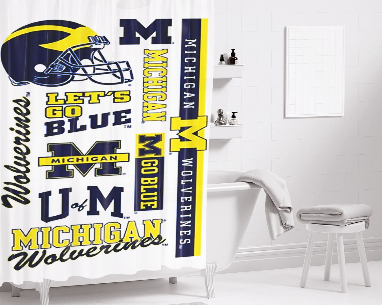 Michigan Wolverines Team Bathroom Shower Curtain Fabric Waterproof | 66 X 72 Inch