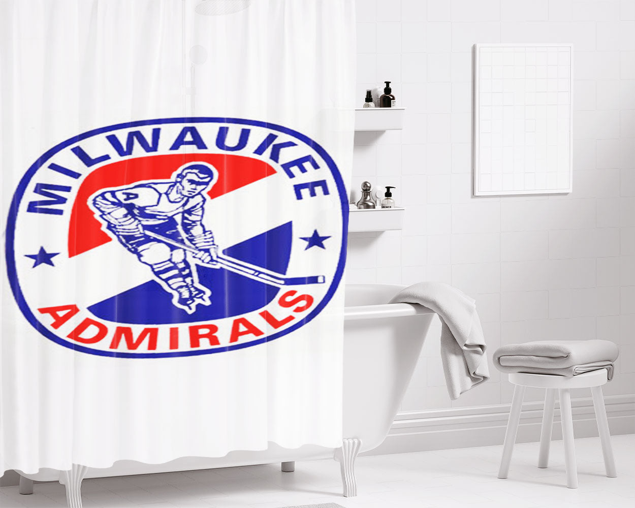 Milwaukee Admirals Hockey Team Logo Bathroom Shower Curtain Fabric Waterproof | 66 X 72 Inch