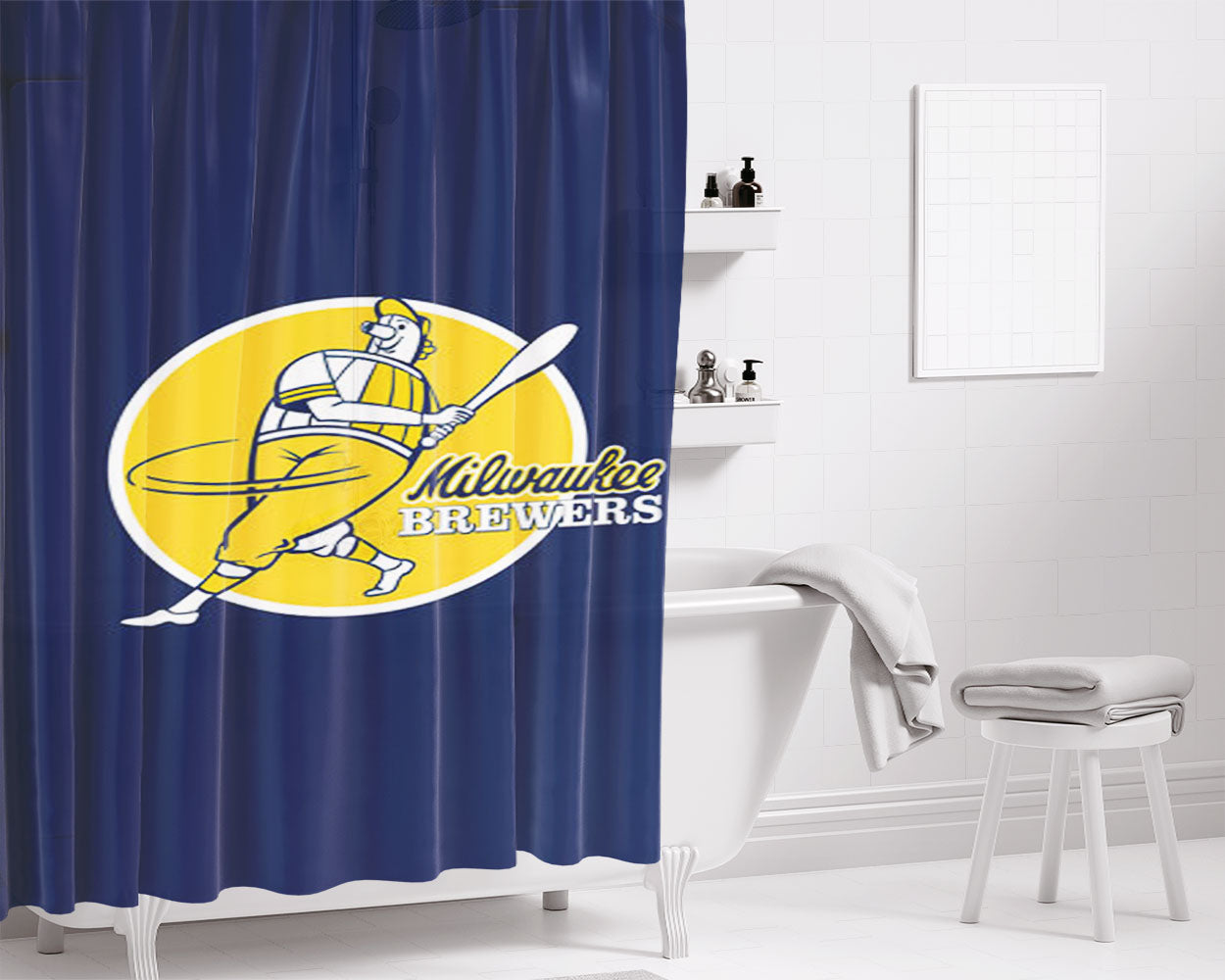 Milwaukee Brewers Player Cartoon Bathroom Shower Curtain Fabric Waterproof | 66 X 72 Inch