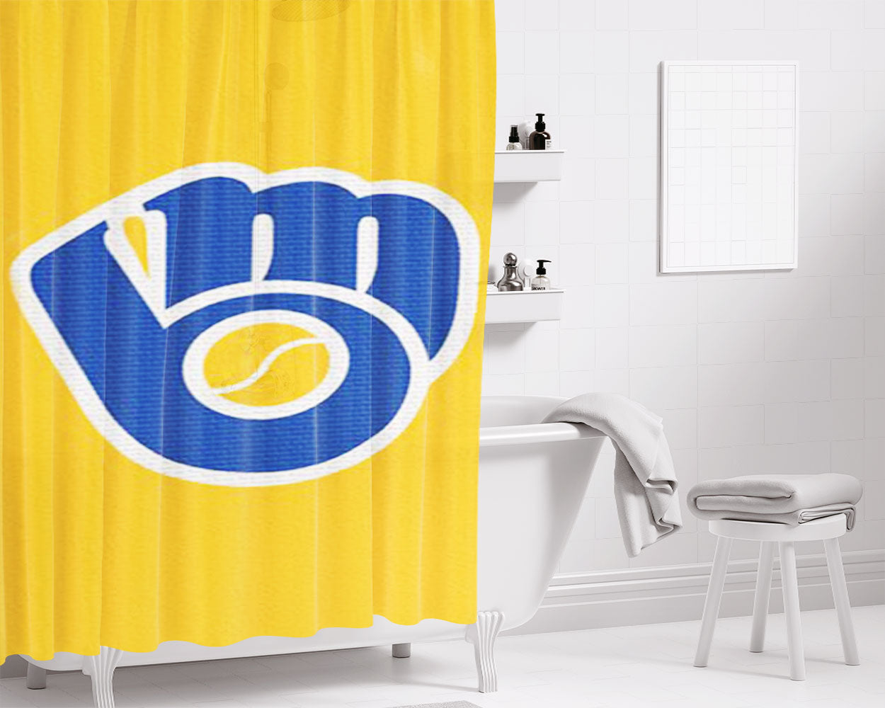 Milwaukee Brewers Yellow Bathroom Shower Curtain Fabric Waterproof | 66 X 72 Inch