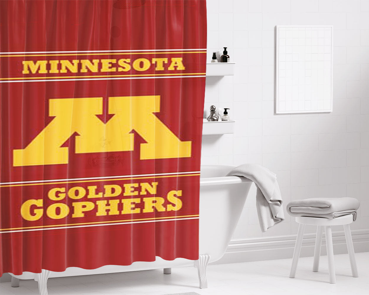 Minnesota Golden Gophers Logo Bathroom Shower Curtain Fabric Waterproof | 66 X 72 Inch
