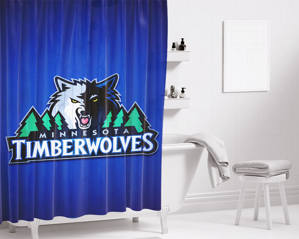 Minnesota Timberwolves Hardwood 2 Bathroom Shower Curtain Fabric Waterproof | 66 X 72 Inch