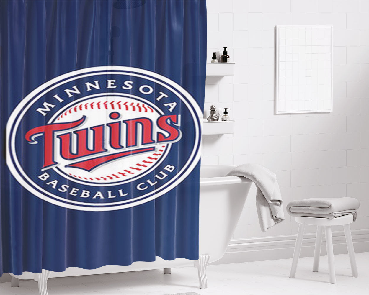Minnesota Twins Baseball Logo Blue Bathroom Shower Curtain Fabric Waterproof | 66 X 72 Inch